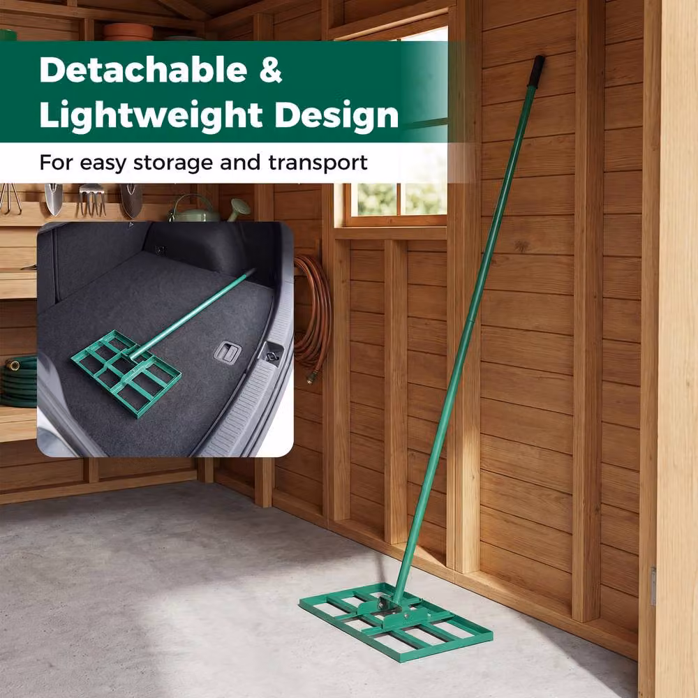 Costway Heavy-Duty Metal Lawn Leveling Rake with Adjustable Handle in Green – 5