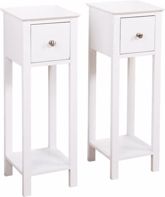 Home Treats Set of 2 Slim White Bedside Tables and Narrow Nightstands