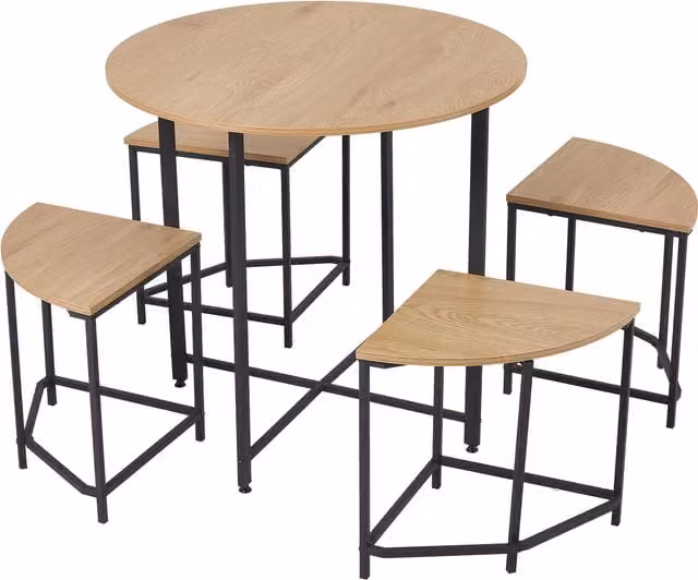 Livingandhome Modern Round Dining Table and Chair Set in Brown and Black