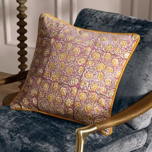 Paoletti Chedworth Floral Cotton Velvet Decorative Square Cushion in Pink and Gold, W/D/H: 50 x 50 x 50 cm – 3