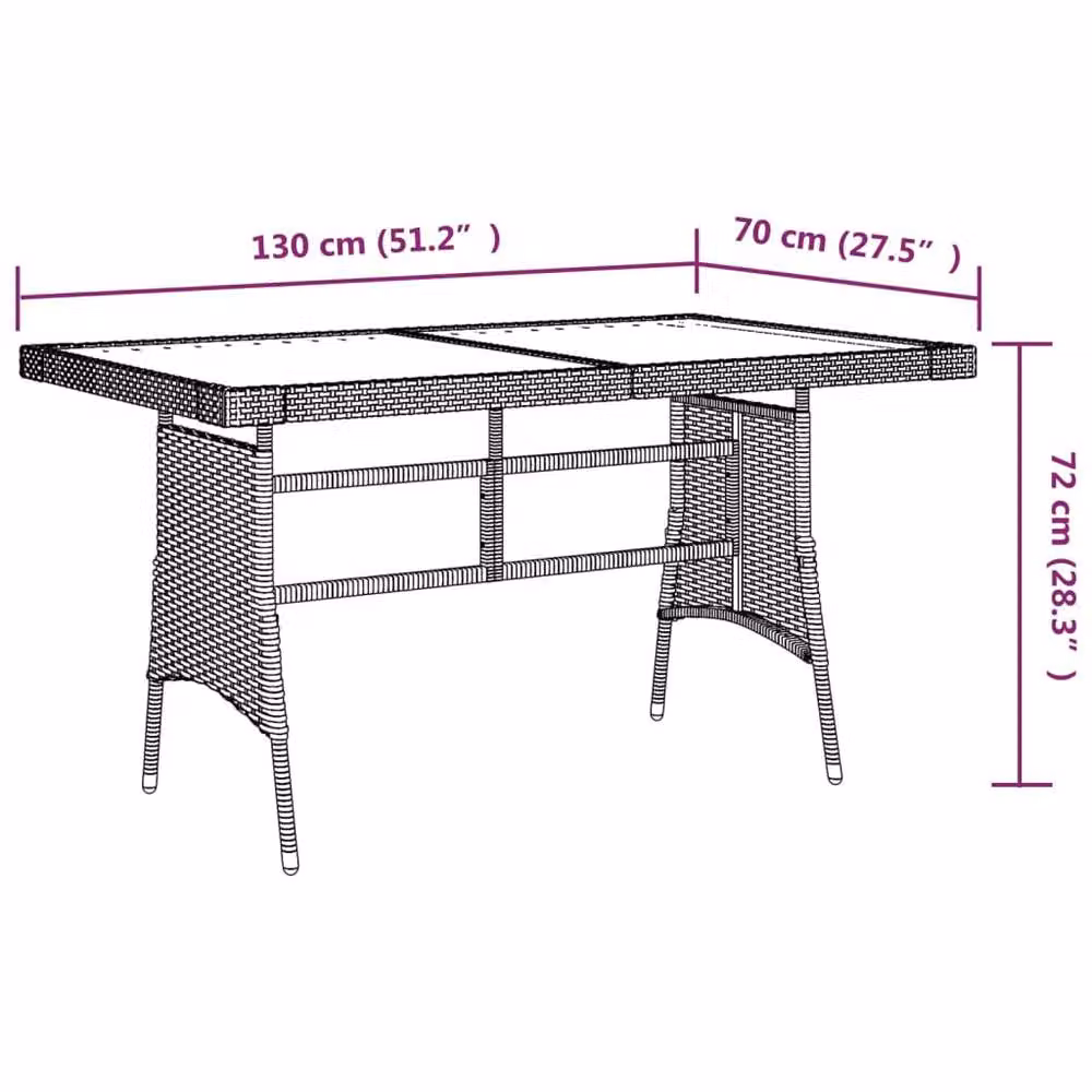 Berkfield Grey Extendable Garden Table with Acacia Wood and Poly Rattan, W/D/H: 130 x 70 x 72 cm – 3