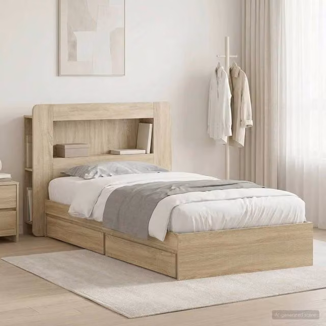 Berkfield Home Modern Bed Frame with Storage Drawers in Sonoma Oak Brown, W/D/H: 90 x 200 cm