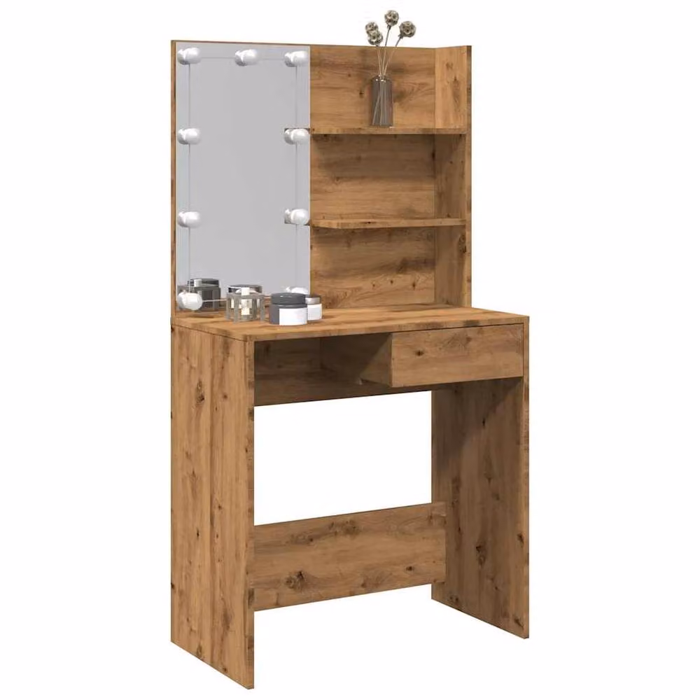 Berkfield Home Artisan Oak Dressing Table with Hollywood LED in Brown, W: 74.5 cm, D: 40 cm, H: 141 cm – 2