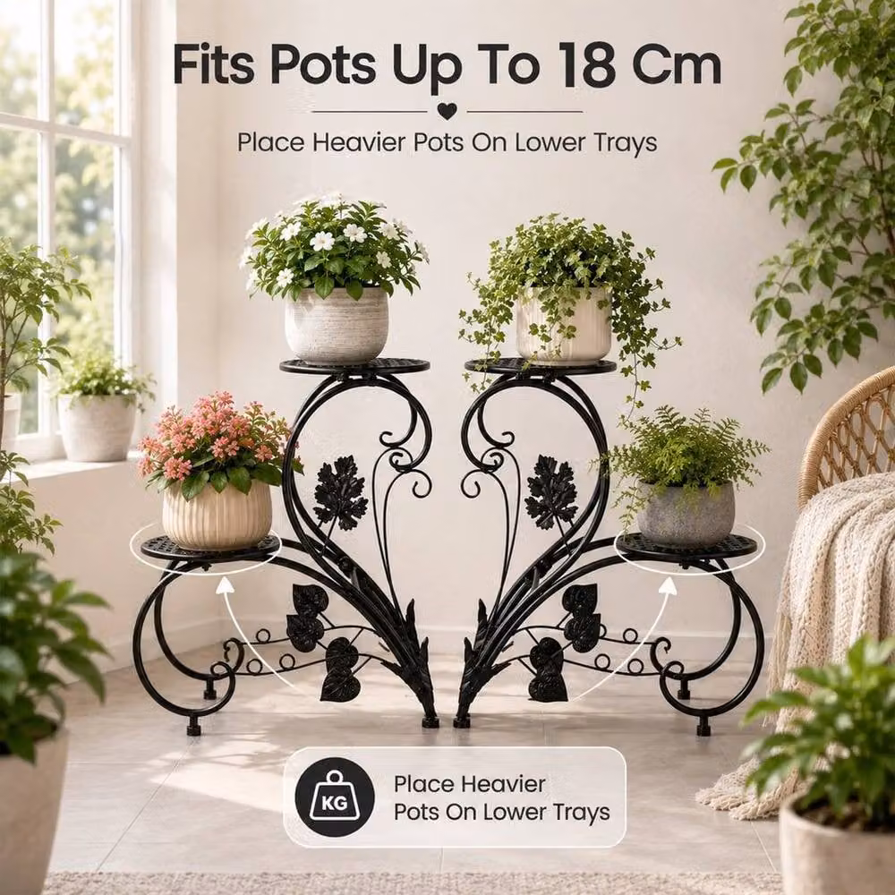 EONLION 2-Piece Metal Flower Pot Stand for Indoor and Outdoor Plants, Black – 3