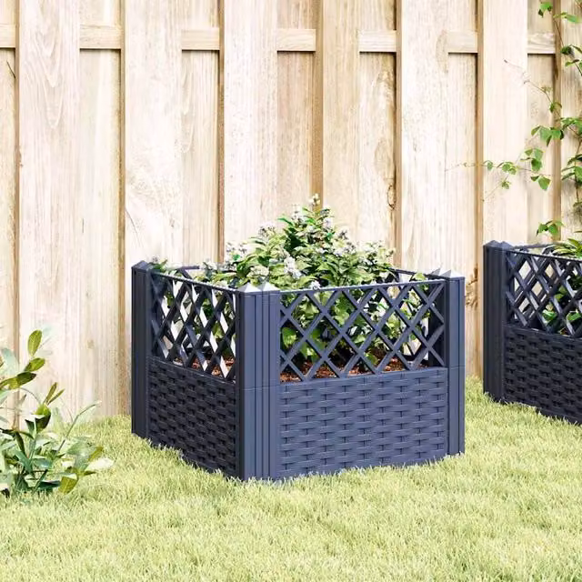 Berkfield Home Beautiful Garden Planter with Pegs in Blue and Grey, W/D/H: 43.5 x 43.5 x 43.5 cm – 1