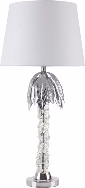 Orsina Contemporary Chrome Table Lamp with Palm Tree Base and White Fabric Shade in Silver