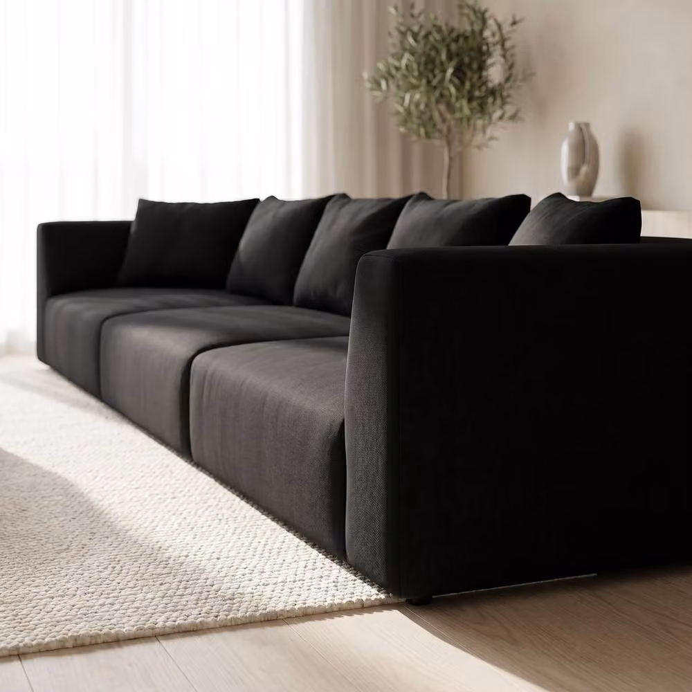Abakus Direct Tokyo 5 Seater Sofa in Soft Sand and Black Basket Weave Fabric with Deep Seats – 3