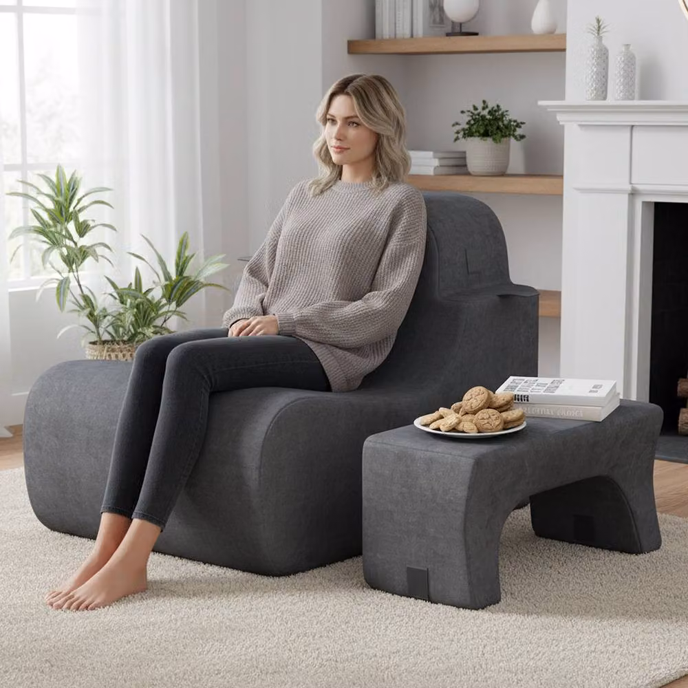 Costway Grey Velvet Soft Floor Chair and Lazy Sofa with Detachable Headrest – 3