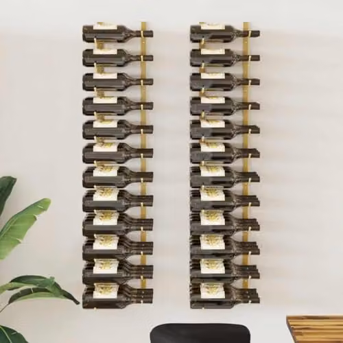 vidaXL Gold Iron Wall Mounted Wine Rack for 36 Bottles, 2 Pieces – 1