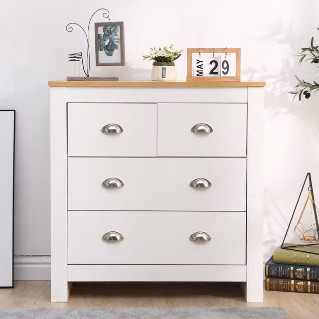 HMD Furniture Modern White Lacquered Wooden Chest of 4 Drawers