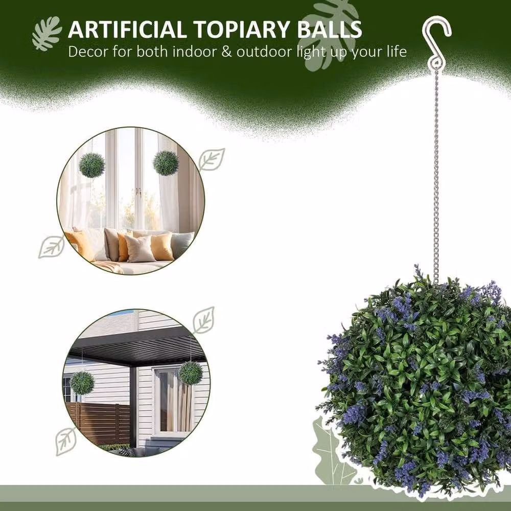 EONLION Set of 2 Purple Artificial Floral Topiary Balls, Round Hanging Plastic Plants, 100 cm – 3