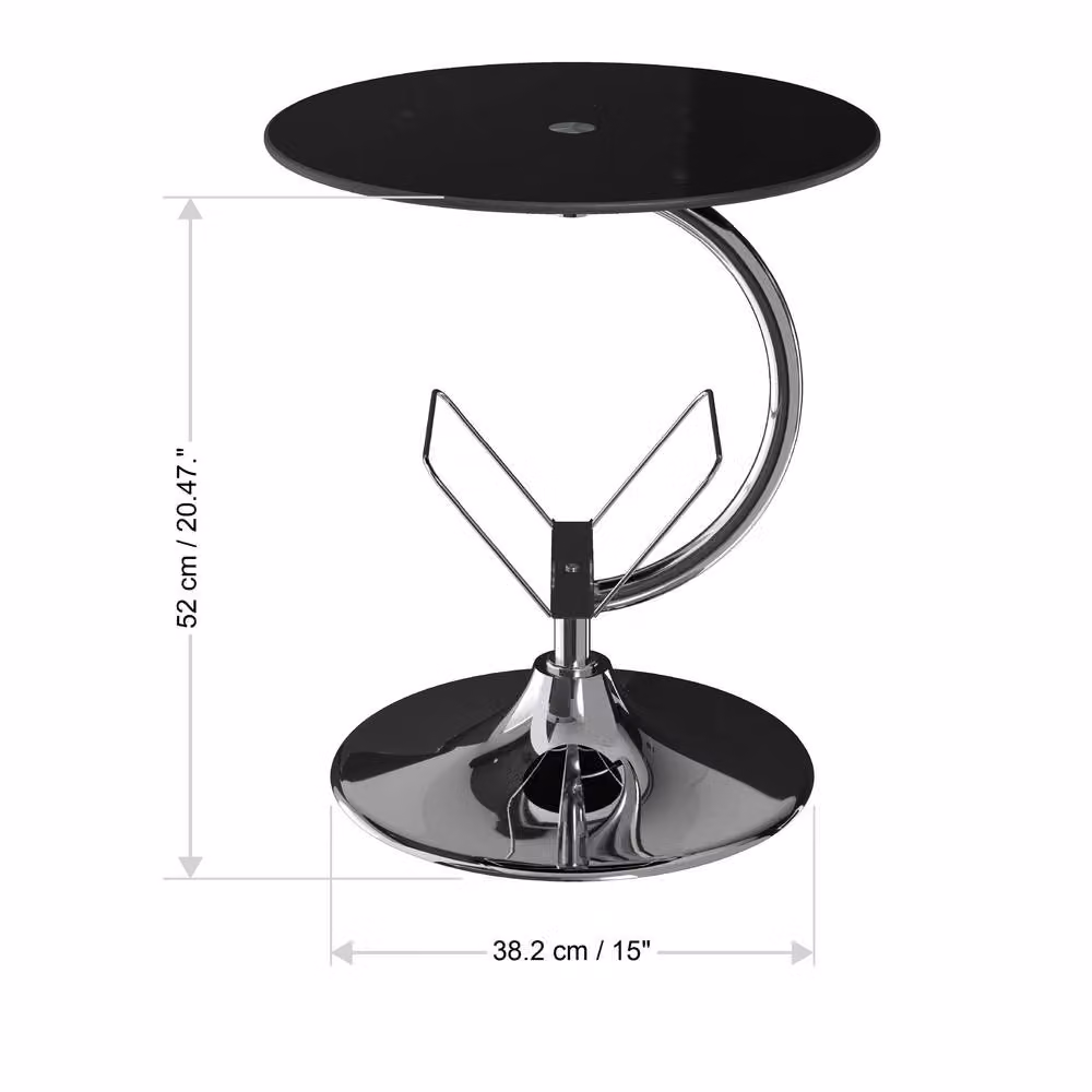 AVF T41 Modern Living Room Side Table with Black Glass Top and Silver Metal Base, W/D/H: 45 x 45 x 52 cm – 4