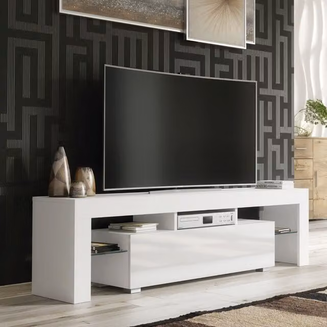 Creative Furniture Modern White High Gloss TV Unit W: 160 cm, D: 35 cm, H: 45 cm – 1