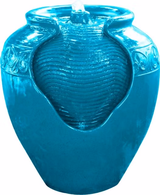 Teamson Home Square Cascade Water Feature with LED Lights in Petrol Green and Green, W/D/H: 39.0 x 39.0 x 43.0 cm – 1