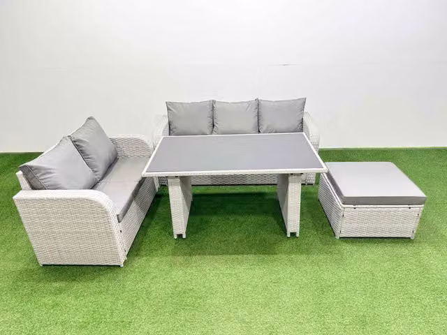 Fimous Garden Furniture Set with Rectangular Dining Table and Stools in Light Grey