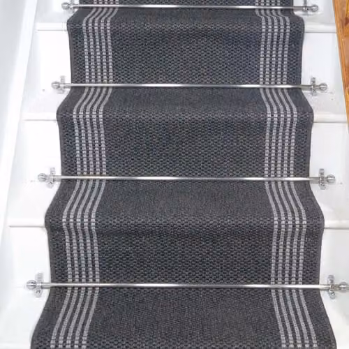 runrug Hardwearing Stair Runner Rug in Grey, W: 66 cm, L: 720 cm