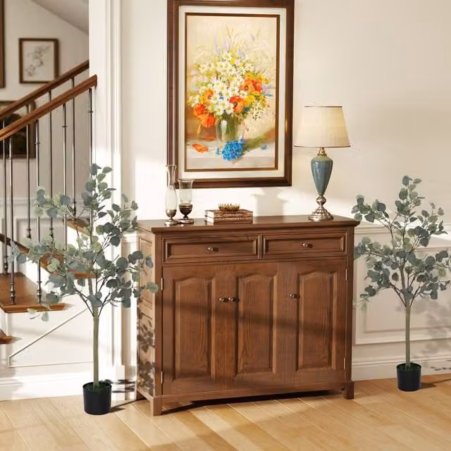 HOMCOM 2 Pack Green Faux Silk Eucalyptus Trees, Height: 120 cm