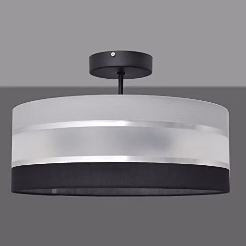 Netlighting Helam Helen Cylindrical Fabric Ceiling Light in Grey, Silver and Black, Diameter: 40 cm – 2