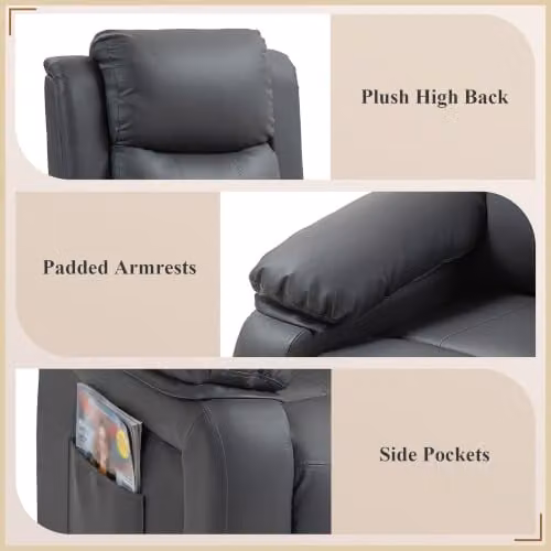 HOMCOM Dark Grey Riser and Recliner Chair with Vibration Massage and Powered Lift Assist for Seniors – 6