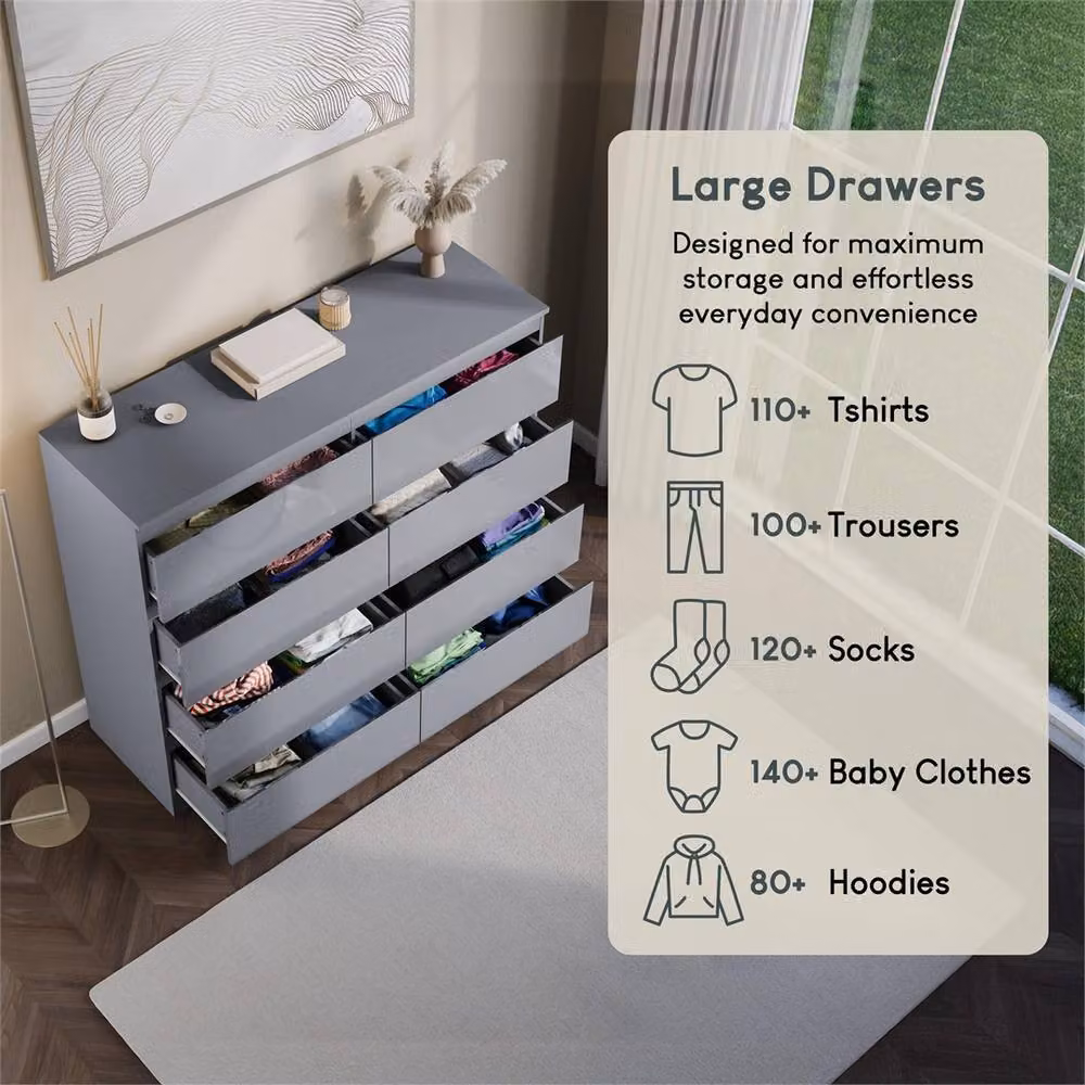 FORGEVIO Grey Modern Gloss 8 Drawer Chest of Drawers – 2