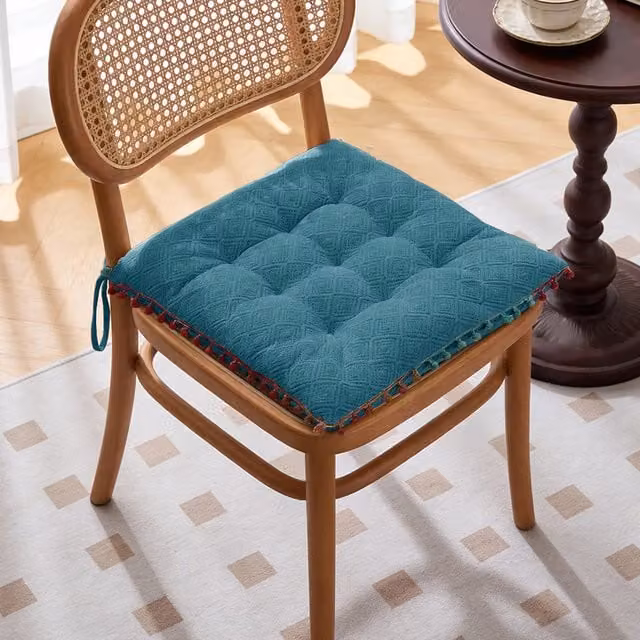 Livingandhome Square Dining Chair Cushion in Petrol Blue, 40 x 40 cm