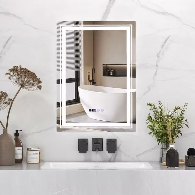 Costway Dimmable LED Bathroom Vanity Wall Mirror in Silver with Anti-Fog and 3 Colour Settings (3000-6500K)
