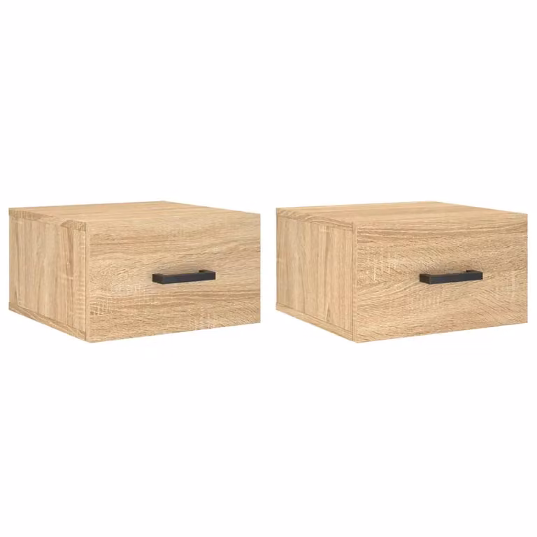 Berkfield Home Set of 2 Wall-mounted Bedside Cabinets in Sonoma Oak Brown, W/D/H: 35 x 35 x 20 cm