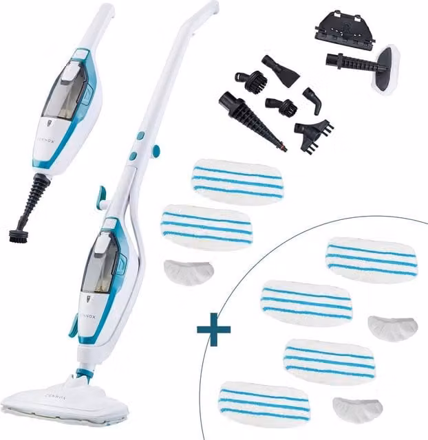 Cooks Professional Multifunctional Steam Mop Cleaner in White with 6pc Spare Mop Pad Set