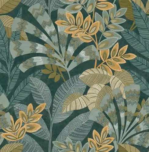 Crown Asha Green Botanical Leaves Washable Sidewall Roll