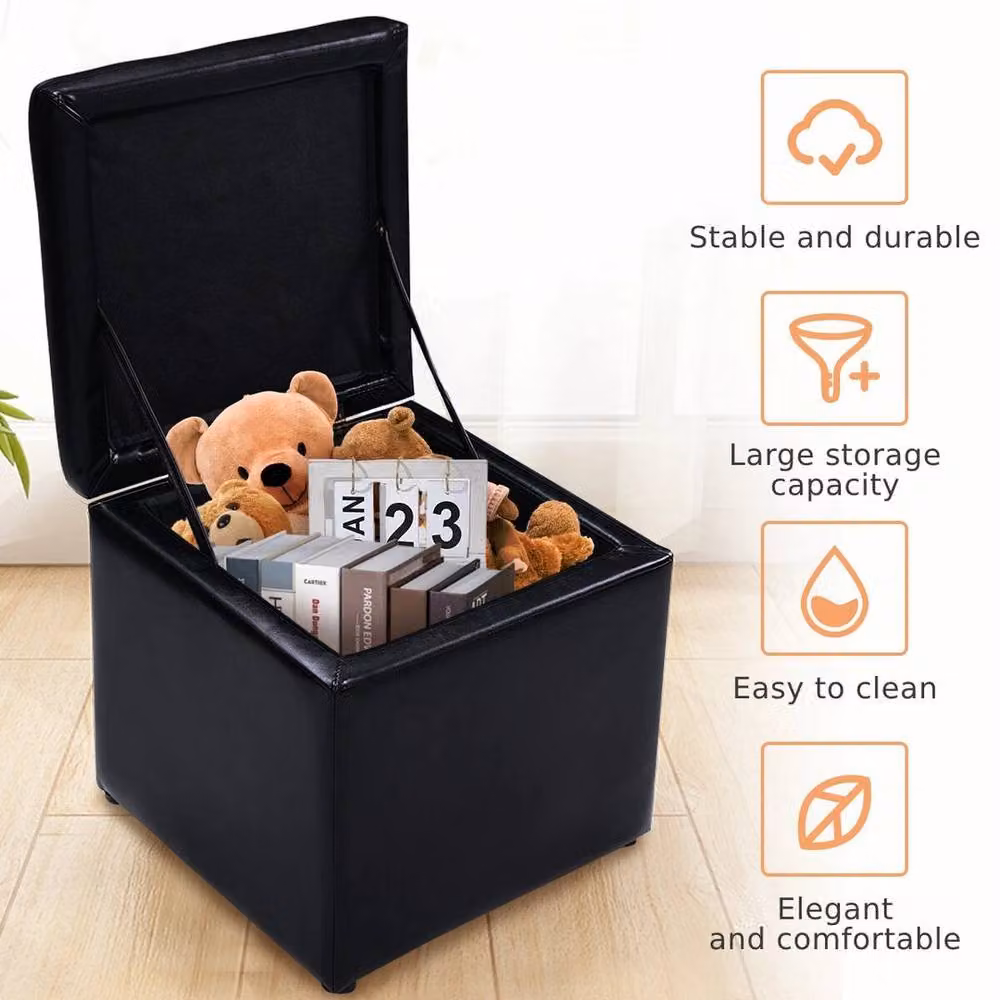 Kelvenix Black Faux Leather Cube Storage Ottoman – 2