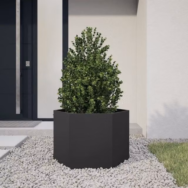 Berkfield Black Hexagon Steel Garden Planter W: 69 cm, D: 60 cm, H: 45 cm – 1