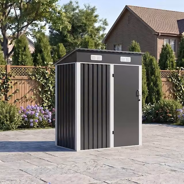 Living and Home Black Metal Pent Garden Storage Shed with Lockable Door, W: 152.4 cm, D: 91.44 cm, H: 152.4 cm – 1