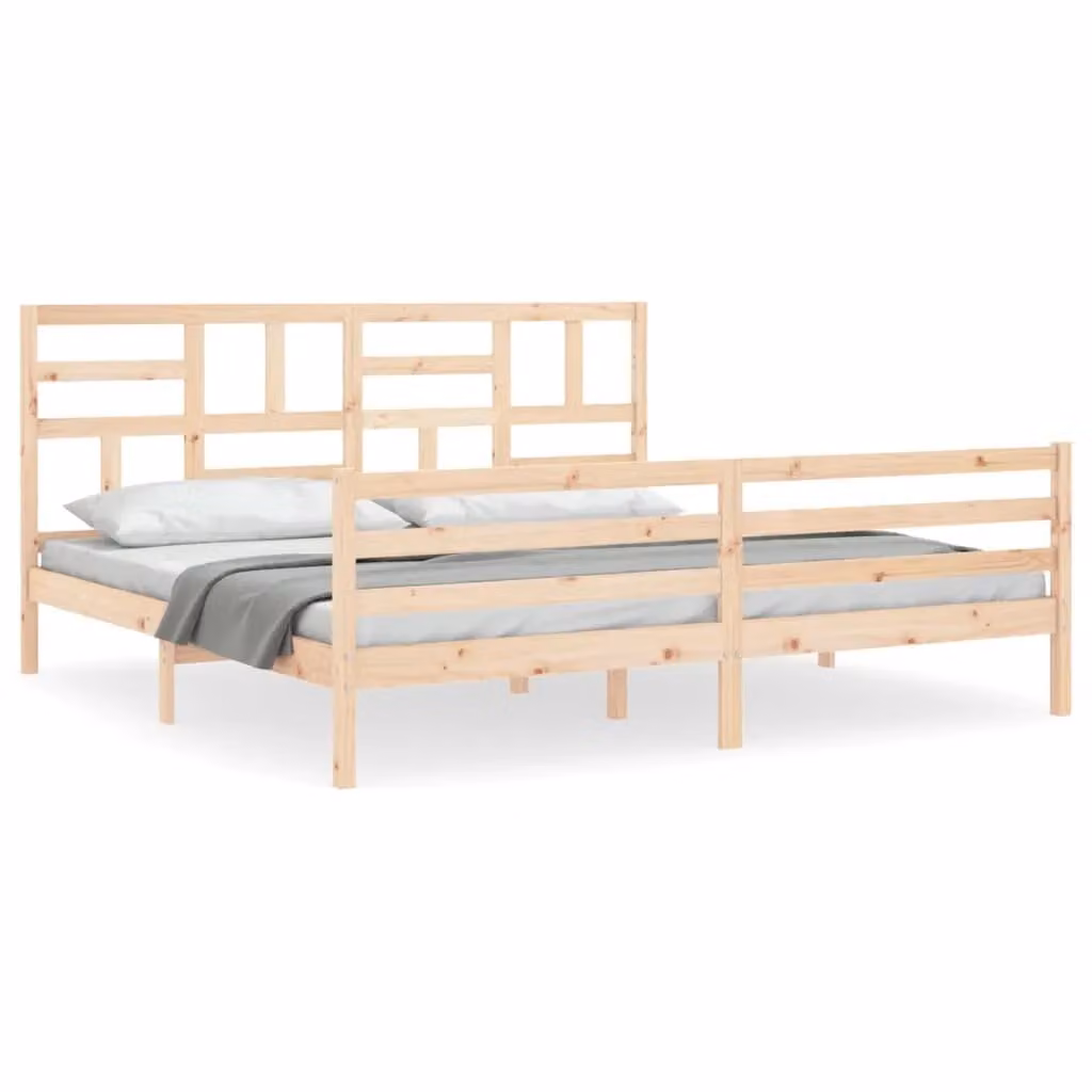 Berkfield Home Super King Size Solid Pine Bed Frame with Headboard in Brown and Beige – 1