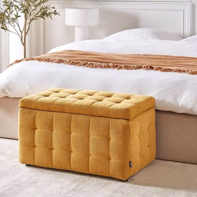Wyld and Coco Yellow Button-Tufted Chesterfield Storage Ottoman W: 74 cm, D: 42 cm, H: 40 cm