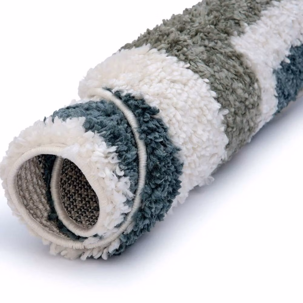 THE RUGS Moodi Border Design Shaggy Soft High Pile Living Room Rug and Runner in Green, W/D/H: 80 x 300 cm – 10