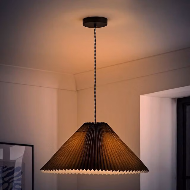 ValueLights Akira Black Fabric Pleated Single Drop Ceiling Pendant Light with LED Bulb