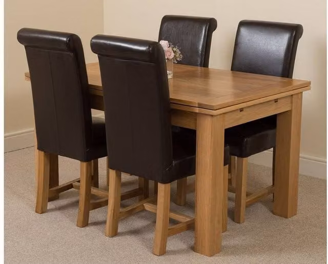 Thats Furniture Richmond Oak Extending Dining Table and 4 Washington Brown Leather Chairs – 1