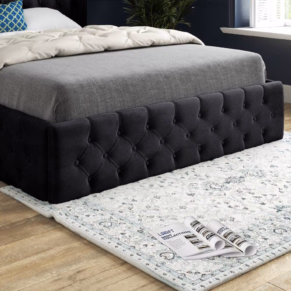 KDMD Verwood Winged Upholstered Designer Bed Frame in Black Soft Velvet, W/D/H: 200 x 189 x 137 cm – 4