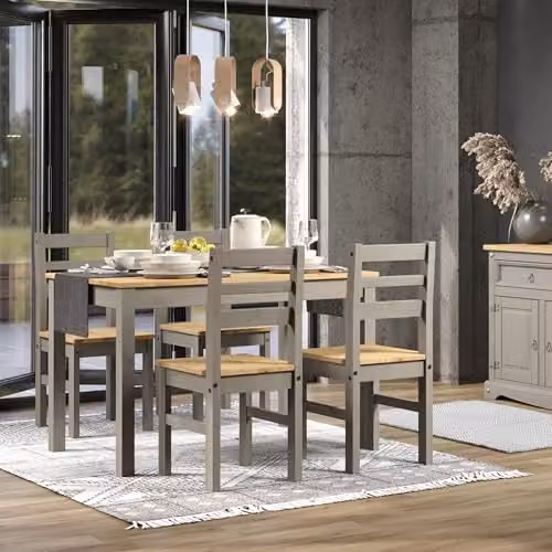 Core Products Linea Set of 2 Grey and Black Solid Pine Ladder Back Dining Chairs with Waxed Finish – 2