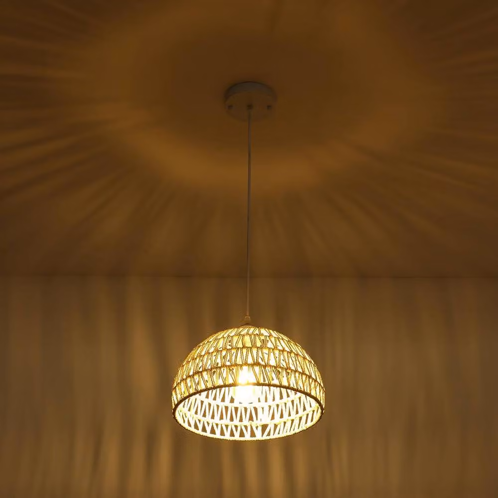 Goeco White Rattan Boho Pendant Light, Adjustable Suspended Chandelier with E27 Socket – 2