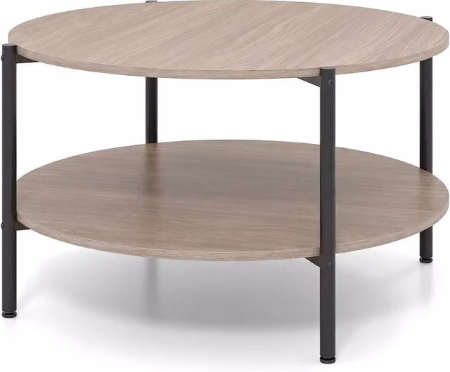 Costway 2-Tier Round Industrial Coffee Table with Storage Shelf in Grey