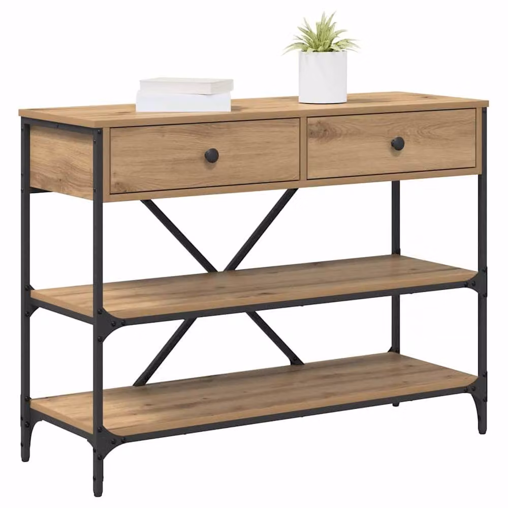 Berkfield Home Artisan Oak Console Table in Brown with X-Frame Design, W: 100 cm, D: 34.5 cm, H: 75 cm – 3