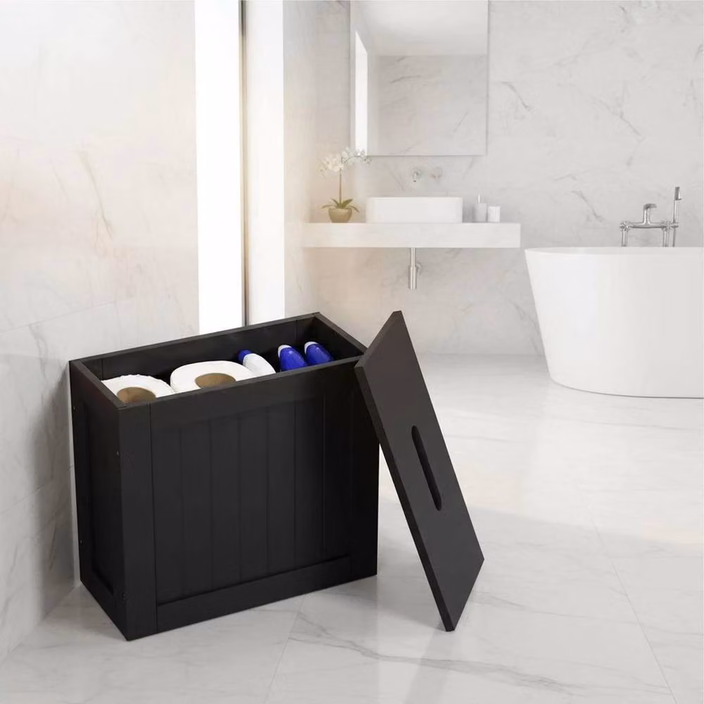 PAWNORA Black Wooden Slimline Bathroom Storage Unit and Laundry Tidy Box – 6