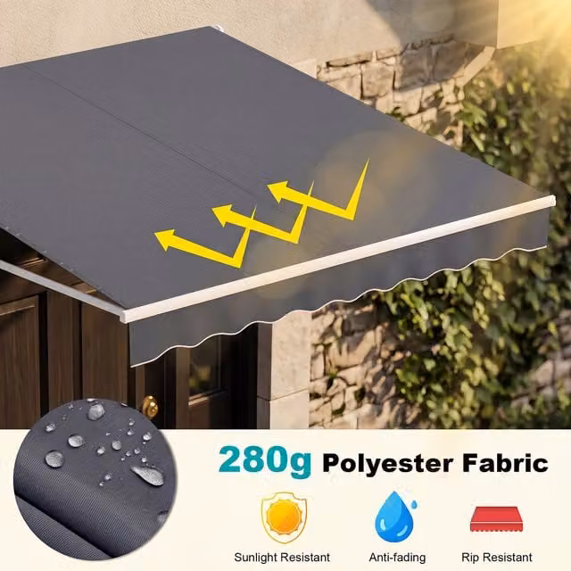COSTWAY Grey Retractable Garden Awning with Aluminium Frame and Polyester Fabric, W/D/H: 300 x 250 x 300 cm
