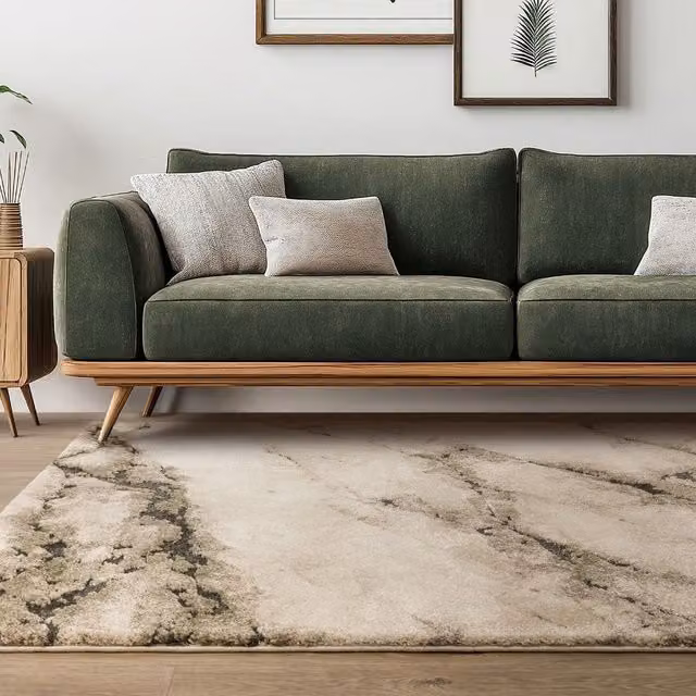 The Rug Shop UK Green and Beige Abstract Modern Machine Woven Stain-Resistant Rug, W: 200 cm, D: 290 cm – 1