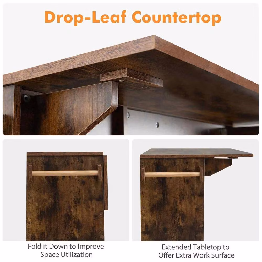 Hinsinc Drop Leaf Kitchen Island Cart Mobile Buffet Serving Cart in Brown – 3