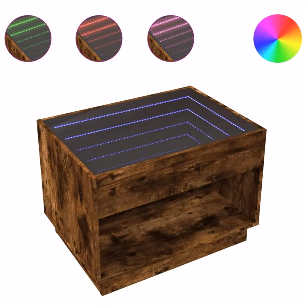 Berkfield Home Infinity LED Coffee Table in Smoked Oak Brown, W/D/H: 70 x 50 x 50 cm – 2