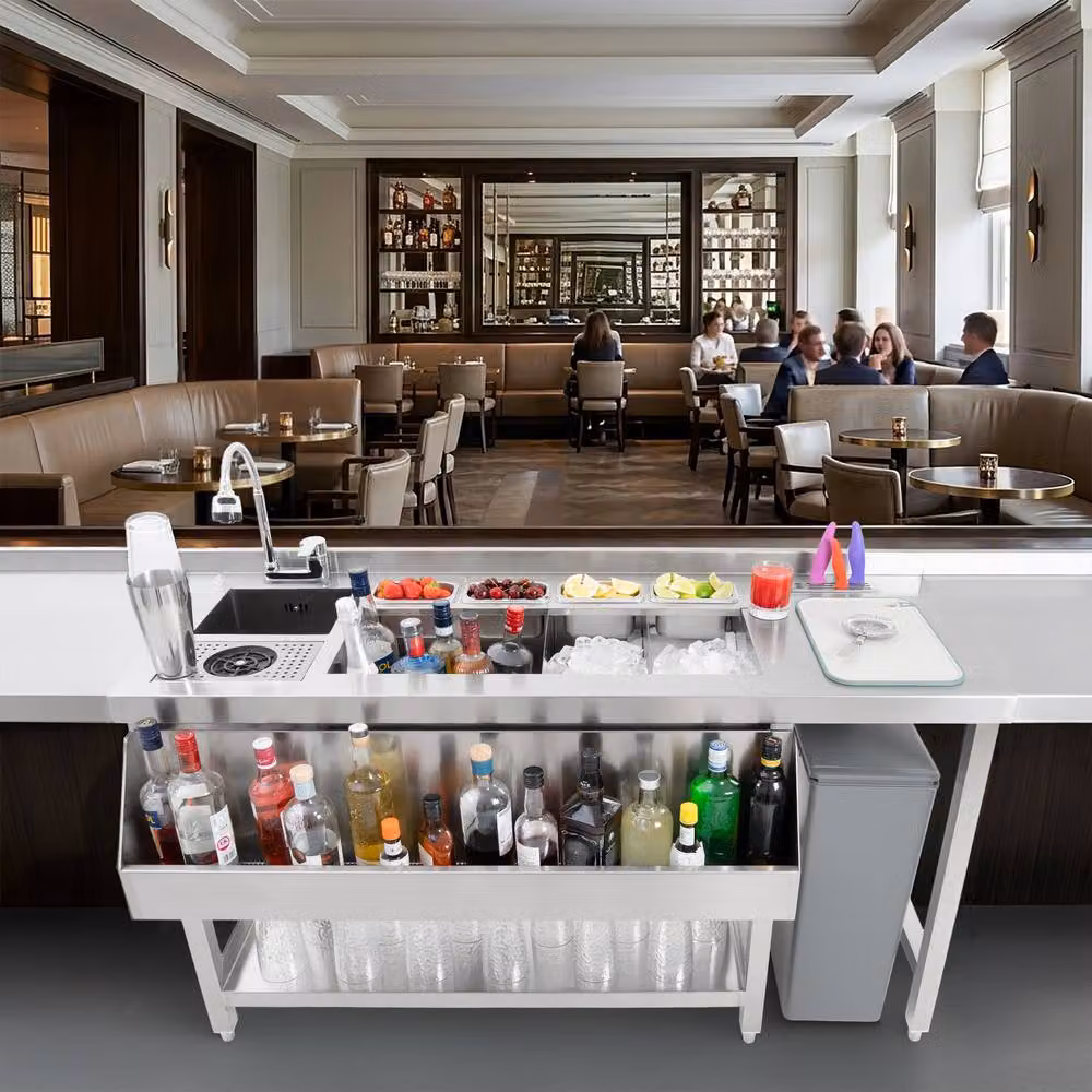 Monstershop Premium Cocktail Bar Station in Silver Stainless Steel and Glass – 2