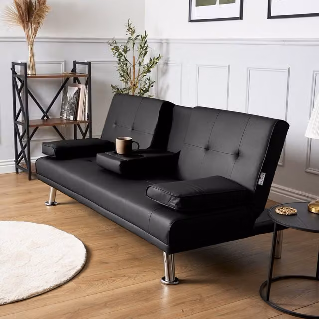 Bravich LTD Manhattan 2 Seater Click Clack Sofa Bed in Black Faux Leather