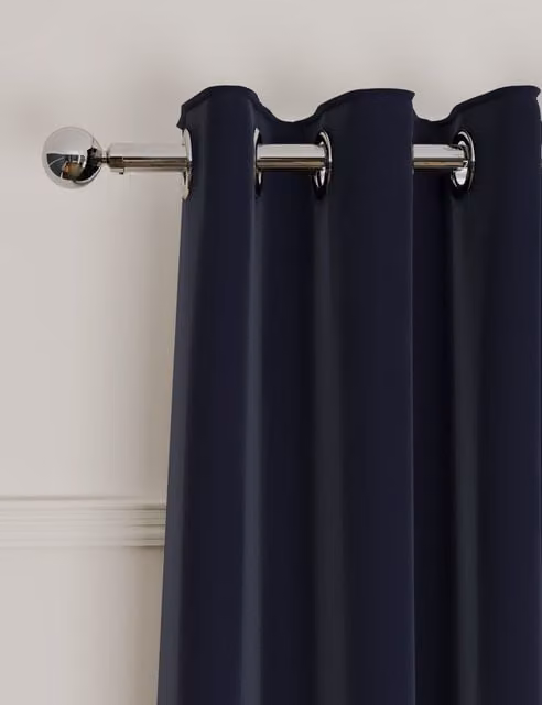 M&S Navy Blue Velvet Thermal Eyelet Curtains